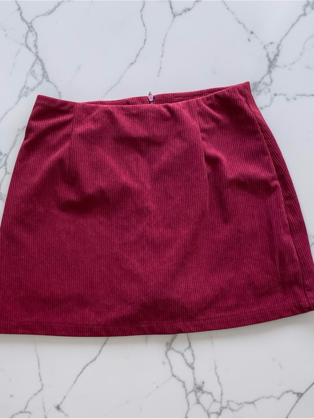 High Waisted 2-in-1 A Line Mini Corduroy Casual Skirt in Pomegranate